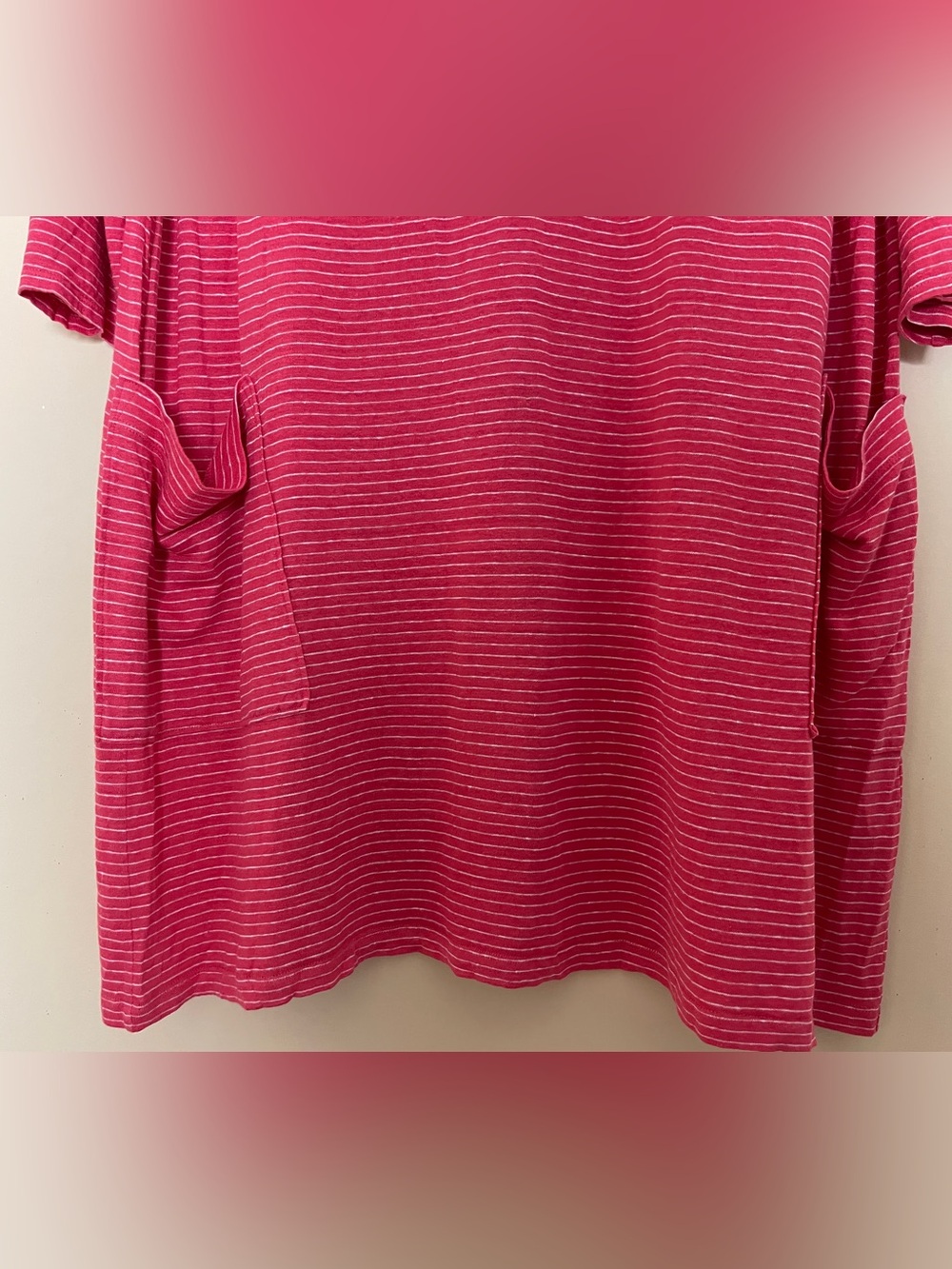 Eileen Fisher Dress Size 1X Red Striped Organic Linen Pockets 3/4 Sleeves - Picture 7 of 12